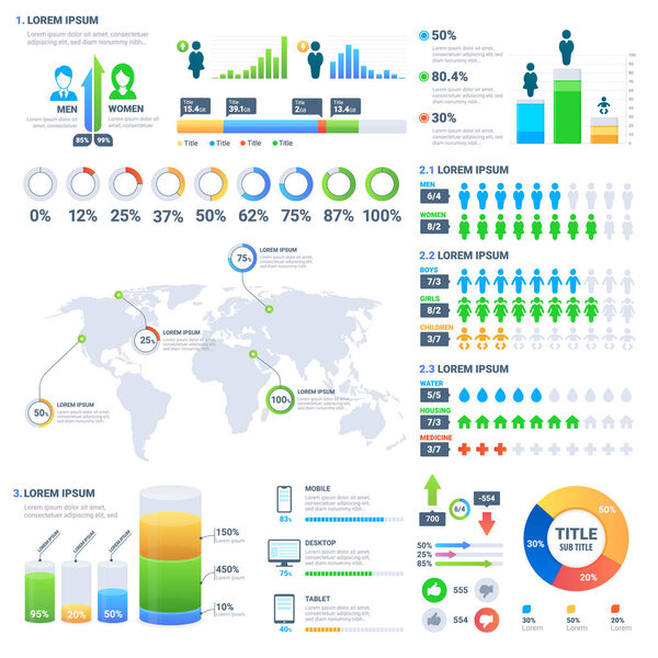 Financial and marketing statistic graphic with charts and diagrams. Business data graphs. Illustration of financial data graph, bar and pie stats.