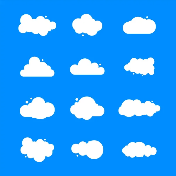 Ensemble de ciel bleu, nuages. Icône nuage, forme nuage. Ensemble de nuages différents. — Image vectorielle