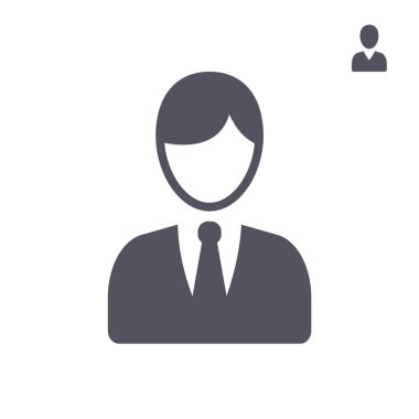 Büyük ve küçük simge adamın izole beyaz arka planda gri renkte. Simge bir adam iş, başlangıç, web için ideal. Beyaz arka planda gri adam.