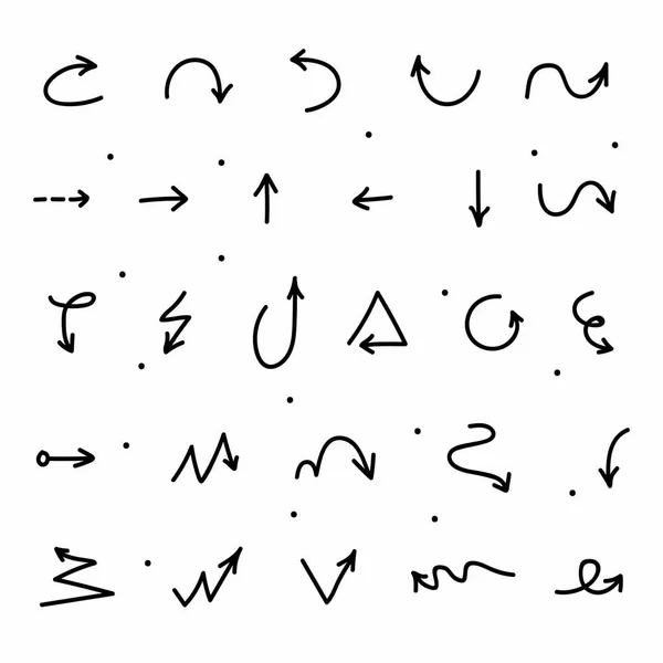 Hand getekende pijl set, collectie van zwarte richting potlood schets symbolen, illustratie grafisch ontwerpelementen — Stockvector