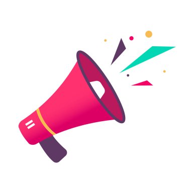 Beyaz yarı ton arka planda ultraviyole megafonlu poster. Mor megafon.