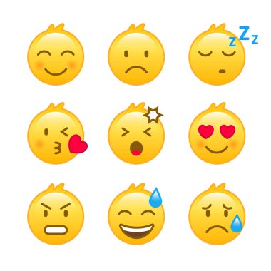 İfadeler kümesi. Emoji seti. Beyaz arka planda yalıtılmış vektör çizimi. Eps 10