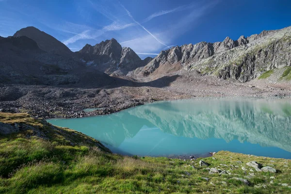 Turquoise Lake Gradensee Nossberger Hut Mountains Reflection Water Surface Gradental — Stock Photo, Image