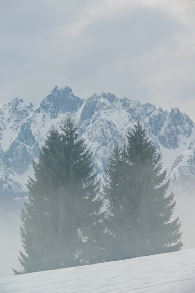 Gosau κοιλάδα στην πρωινή ομίχλη. Gosau. Αυστρία. — Φωτογραφία Αρχείου