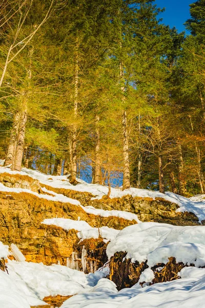 Zimowy krajobraz górski nad jeziorem Vorderer Gosausee. Austria — Zdjęcie stockowe