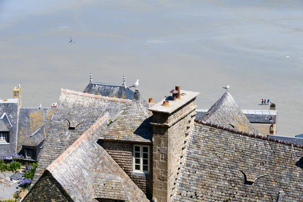 Średniowieczne Opactwo Mont Saint Michel Szczegóły Świątyń Wewnątrz Miasta Wyspie — Zdjęcie stockowe