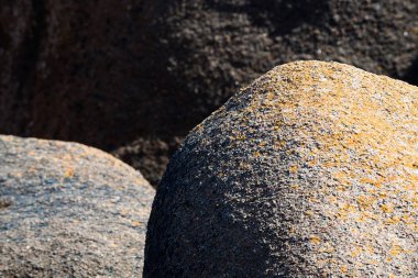 Plumanach yakınlarında granit pembe kayalar. Pembe Granit sahili 
