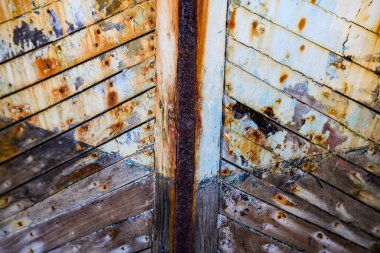 Terk edilmiş eski bir geminin parçası. Camaret-sur-Mer.Brittany. Fra