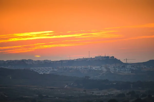 Solnedgång Nära Guardamar Del Segura Alicanteprovinsen Spanien — Stockfoto