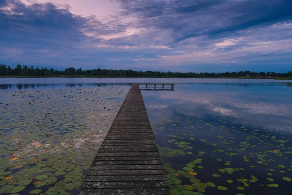 Une Très Belle Soirée Sur Lac Réservé Dans Région Pskov — Photo