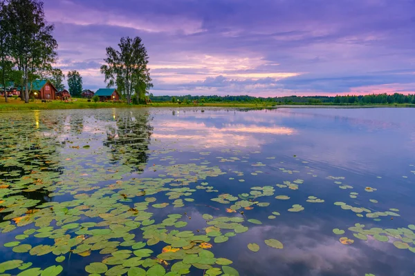Uma Noite Muito Bonita Lago Reservado Região Pskov Rússia — Fotografia de Stock