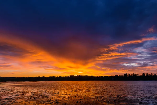 Paysage Magnifique Coucher Soleil Sur Magnifique Lac Forestier — Photo