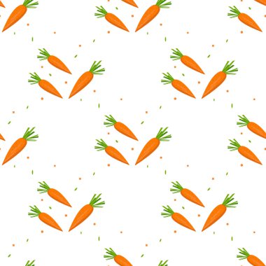 Gerçekçi detaylı 3d taze çiğ havuç Dikişsiz desen arka plan üzerinde beyaz sağlıklı gıda vitamini sebze kavramı. 10 yaprak ES'lerle havuç turuncu vektör çizim