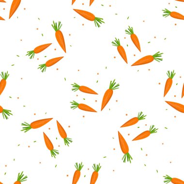 Vektör beyaz arka planda turuncu havuç ile seamless modeli. Sebze yaz desen, renkli baskı tasarım için. Havuç desen. EPS 10