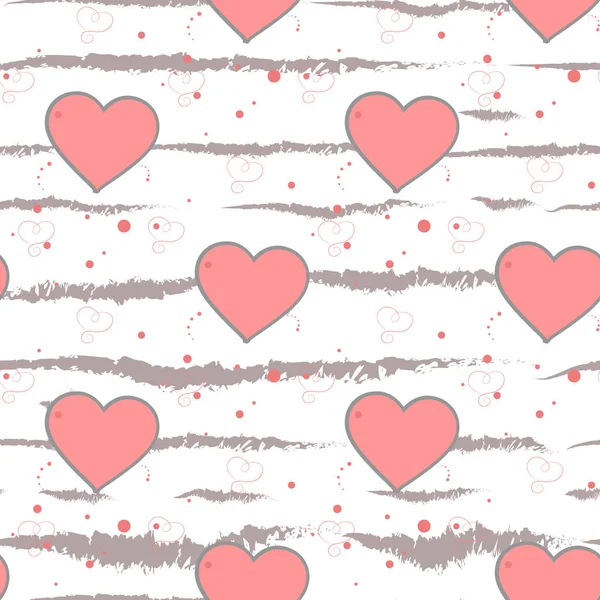 Hintergrund Ist Der Valentinstag Grunge Pinsel Streicht Herzen Und Streifen — Stockvektor