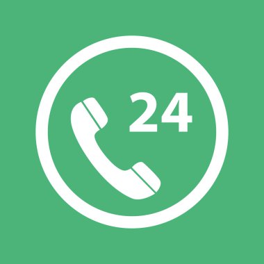 24 saat destek simge vektör, düz işareti, yeşil izole katı piktogram dolu. Tüm gün müşteri destek çağrı merkezi sembolü, logo illüstrasyon.