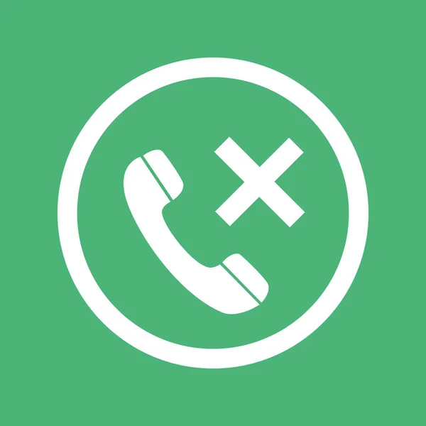 Icono del teléfono con signo cruzado aislado sobre fondo verde. Icono de teléfono para la aplicación móvil. Ilustración vectorial — Vector de stock