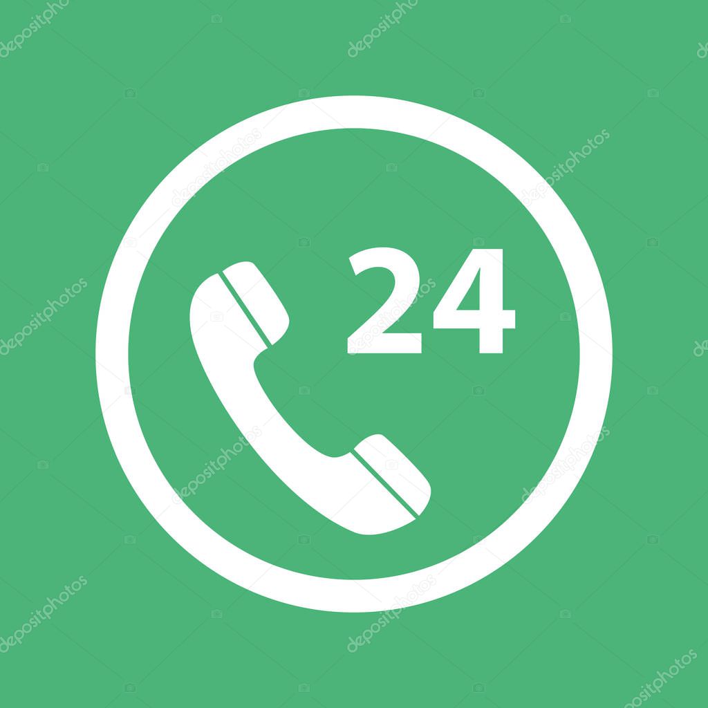 24h support icon vector, filled flat sign, solid pictogram isolated on green. All day customer support call center symbol, logo illustration.