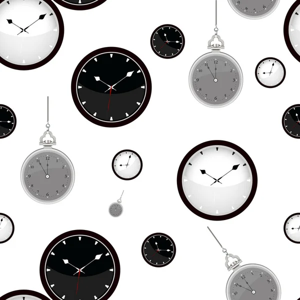 Taschenuhr Nahtloses Muster Mit Uhren Auf Weißem Hintergrund Vektorillustration — Stockvektor