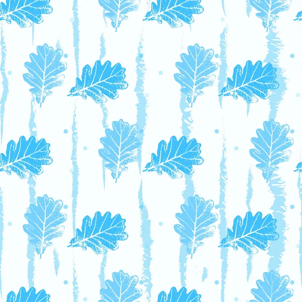 Seamless Pattern Contour Lacy Light Blue Leaves Trees White Background — Stock Vector