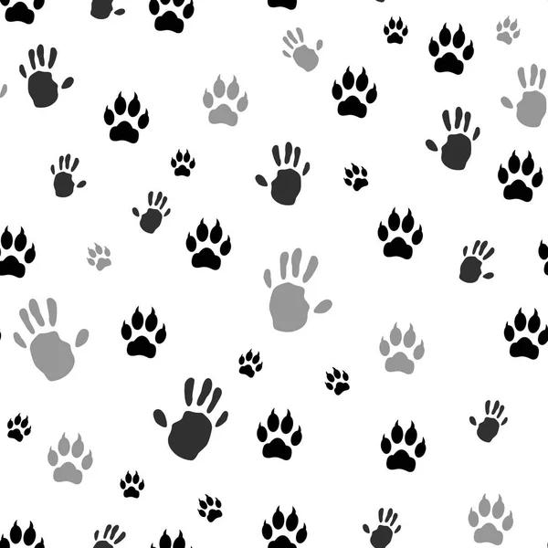 Handprint Ανθρώπου Και Ζώου Πόδι Εκτύπωσης Άνευ Ραφής Εικονογράφηση Διάνυσμα — Διανυσματικό Αρχείο