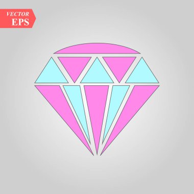 Elmas simgesi. Vektör çizim. Parlak kristal işareti. Parlak taş. Renkli kristal beyaz arka plan üzerinde izole. Moda modern tasarım. Düz öğe. Sembol hediye, mücevher, mücevher veya royal, zengin.