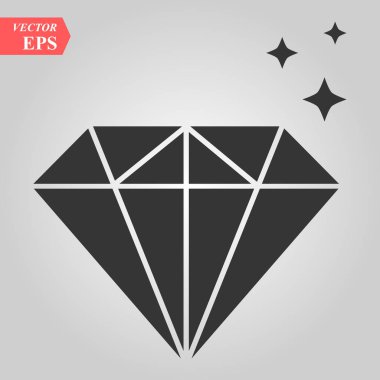Elmas simge vektör. Basit düz sembolü. Beyaz arka plan üzerinde mükemmel siyah piktogram illüstrasyon.