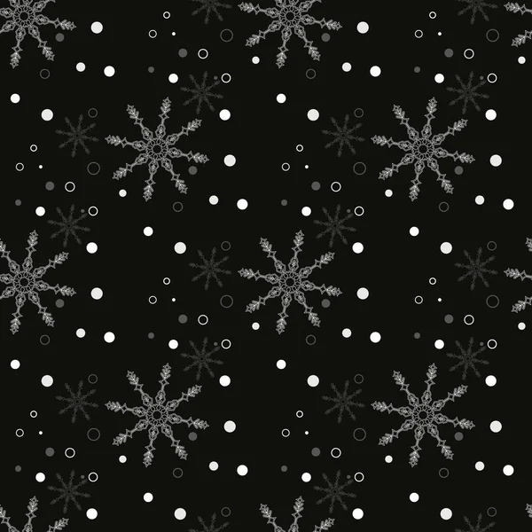 Black Seamless Christmas Pattern Different Snowflakes Falling Eps10 — Stock Vector