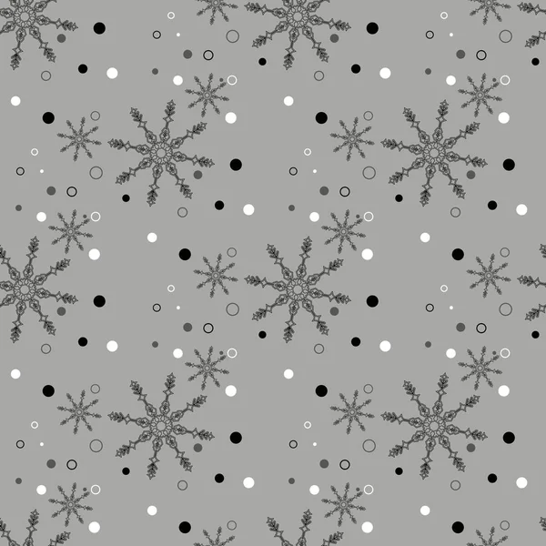 Patrón Navidad Sin Costuras Negro Con Diferentes Copos Nieve Que — Vector de stock