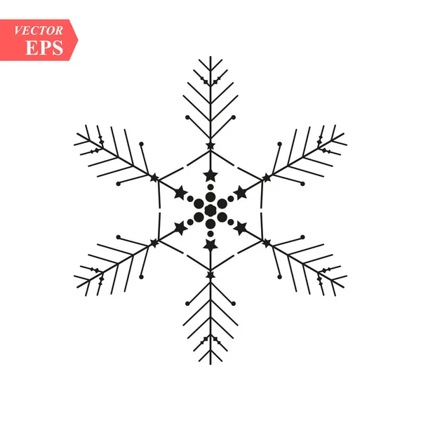 Sneeuwvlokje Icoon Kerst Winter Thema Eenvoudige Platte Zwarte Illustratie Witte — Stockvector