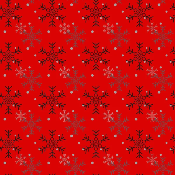 Patrón Sin Costuras Navidad Copos Nieve Sobre Fondo Rojo Vector — Vector de stock