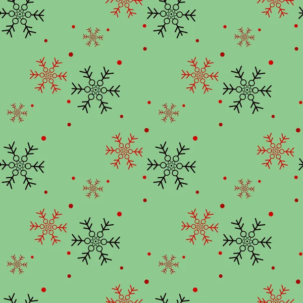 Vermelho Preto Snowflake Padrão Sem Costura Neve Fundo Verde Papel —  Vetores de Stock