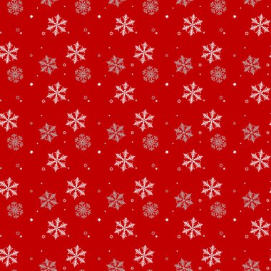 Sürekli çoğaltma için seamless modeli kırmızı zemin üzerinde beyaz ve gri kar taneleri. eps10