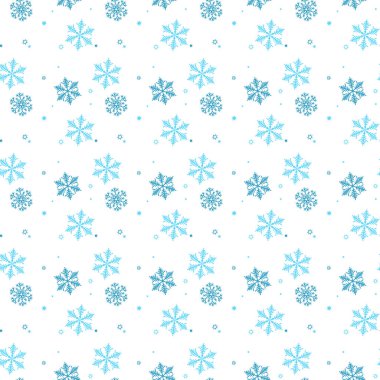 Beyaz zemin üzerine düşen soyut seamless modeli mavi kar taneleri. Afiş, tebrik, Noel ve yeni yıl kartı, davet, kartpostal için desen kış, Ambalaj Kağıt. Vektör çizim eps10
