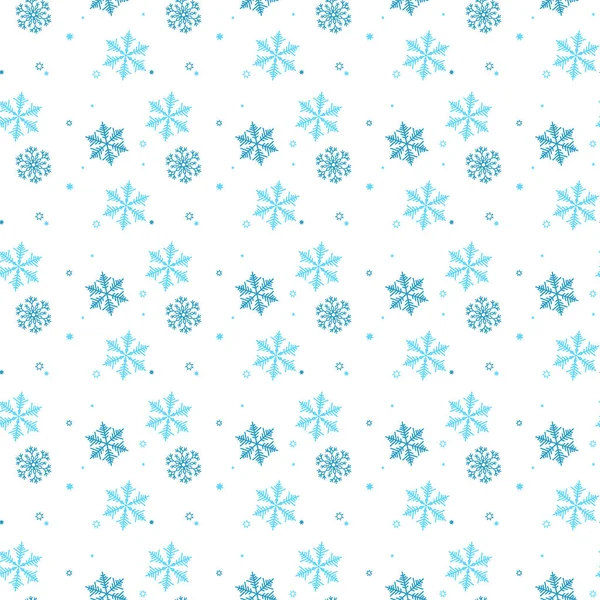 Abstracte Naadloze Patroon Vallen Blauwe Sneeuwvlokken Witte Achtergrond Winter Patroon — Stockvector