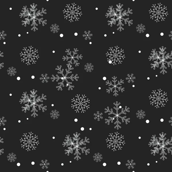 Vzor Bezešvé Vánoční Vločky Šedé Bílé Černém Pozadí Eps10 — Stockový vektor