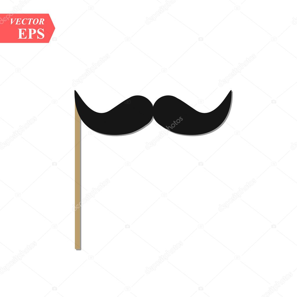 Creative vector illustration of realistic black mustaches on plastic stick isolated on transparent background. Retro vintage art design. Fashionable old facial hair. Abstract concept graphic element. eps10