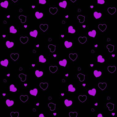 Koyu mor, pembe tatlı yürekleri sorunsuz düzen vektör. Glitter soyut resim romantik tarzda renkli kalpler ile. Evlilik hediyeleri, tebrikler için şablon. eps10