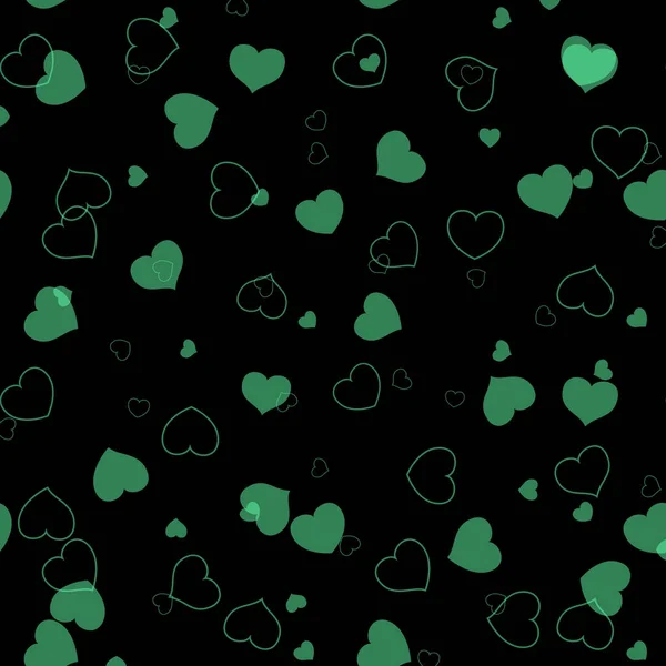 抽象的无缝矢量绿色图案与心 墙纸或背景为问候 制造包装纸 纺织品 网页设计在黑色 Eps10 — 图库矢量图片
