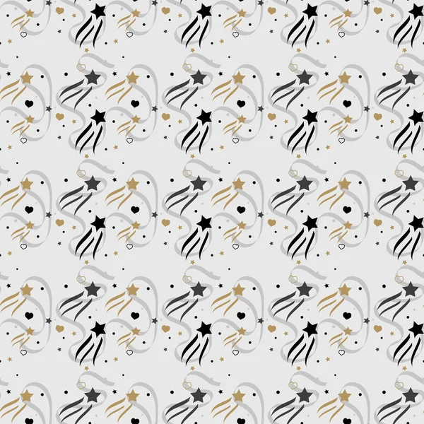 Feestelijke schattig naadloze patroon met gouden sterren te vliegen. Feestelijke achtergrond met sneeuwvlokken en Kerstster. Sieraad voor geschenk verpakking papier, textiel, oppervlakte texturen. Vectorillustratie. — Stockvector