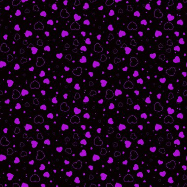 Koyu mor, pembe tatlı yürekleri sorunsuz düzen vektör. Glitter soyut illüstrasyon kalp romantik tarzda. Evlilik hediyeleri, tebrikler için desen.