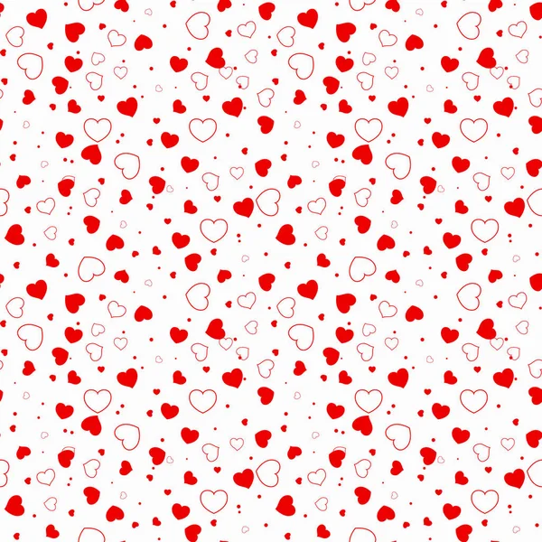 Valentijnsdag rode harten patroon. Liefde semless patroon van zachte vliegen rode harten. Platte vectorillustratie cartoon. Objecten geïsoleerd op een witte achtergrond. Vectorillustratie — Stockvector