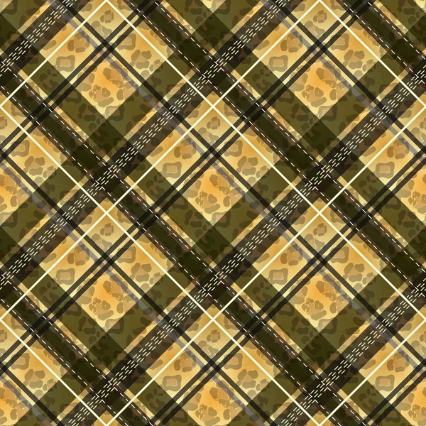 Escocês Tartan Grunge Sem Costura Manchas Padrão Leopardo Tartan Com — Vetor de Stock