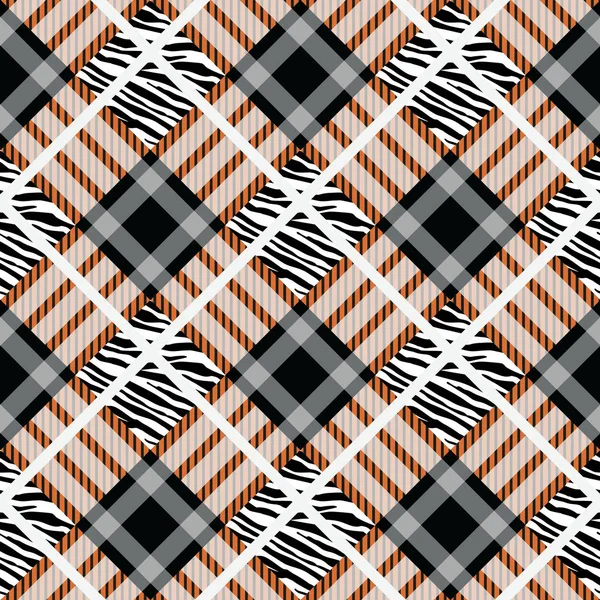 Tartan Carreaux Sans Couture Avec Motif Rayures Zébrées Imprimé Zèbre — Image vectorielle