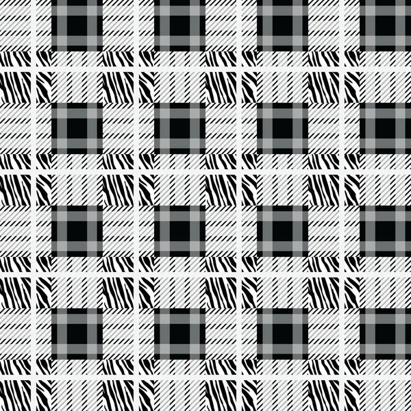 Plaid Tartan Seamless Zebra Stripes Pattern Zebra Print Animal Skin — Stock Vector