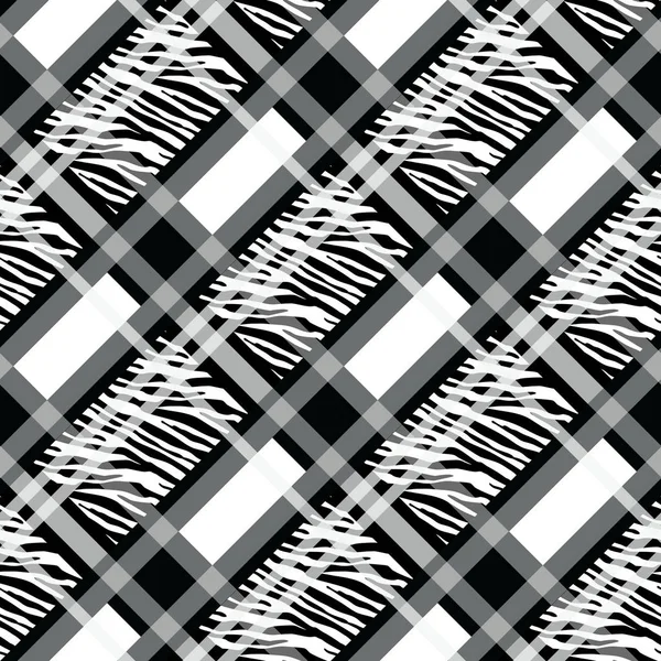 Carreaux Tartan Sans Couture Avec Motif Rayures Zébrées Imprimé Zèbre — Image vectorielle