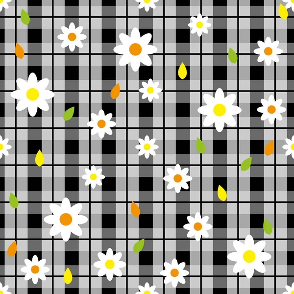 Fleurs Motif Broderie Motif Tartan Imprimé Eps10 — Image vectorielle