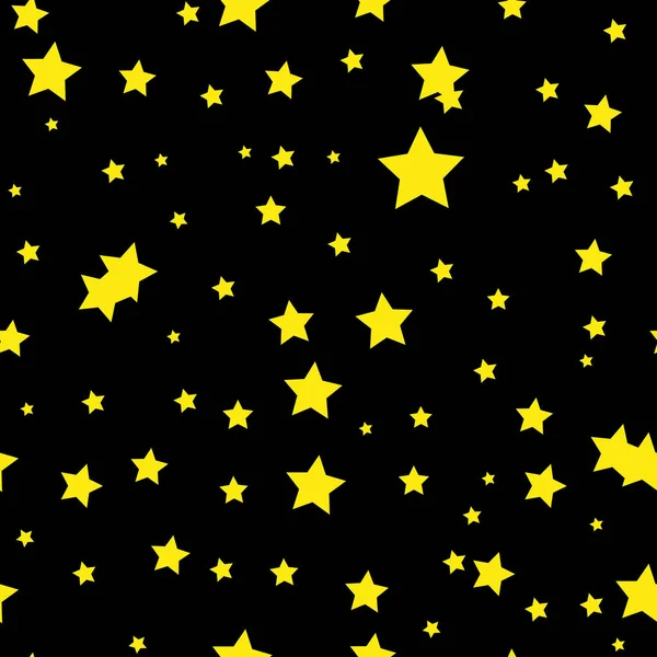 Naadloze abstracte patroon met kleine armoedige scherpe gele sterren op een zwarte achtergrond. Halloween vectorillustratie. Magic sky. Stardust achtergrond. Zwart en goud. Sterrenbeeld — Stockvector