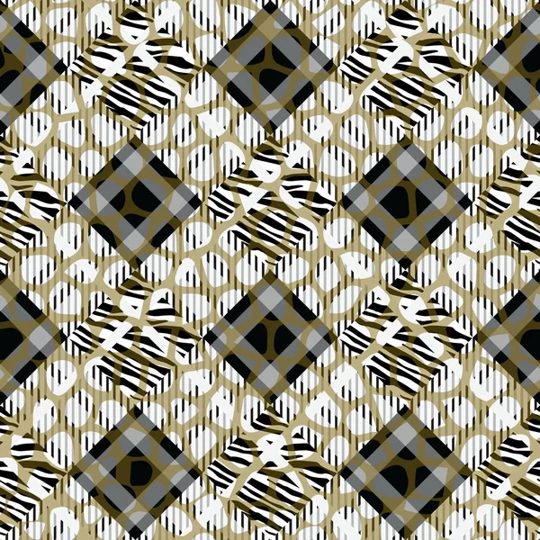 Plaid, tartan naadloos met Zebra strepen patroon. Zebra print, huid van een proefdier, tijger strepen, abstracte patroon, weefsel. Geweldige vectorillustratie. Poster, banner. Zwart-wit illustraties, — Stockvector