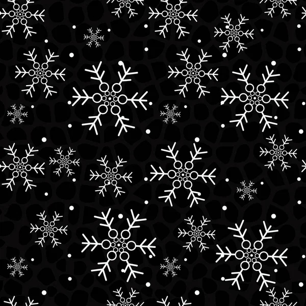 Sněhové vločky na černém pozadí. Vánoční bezešvé pozadí. — Stockový vektor